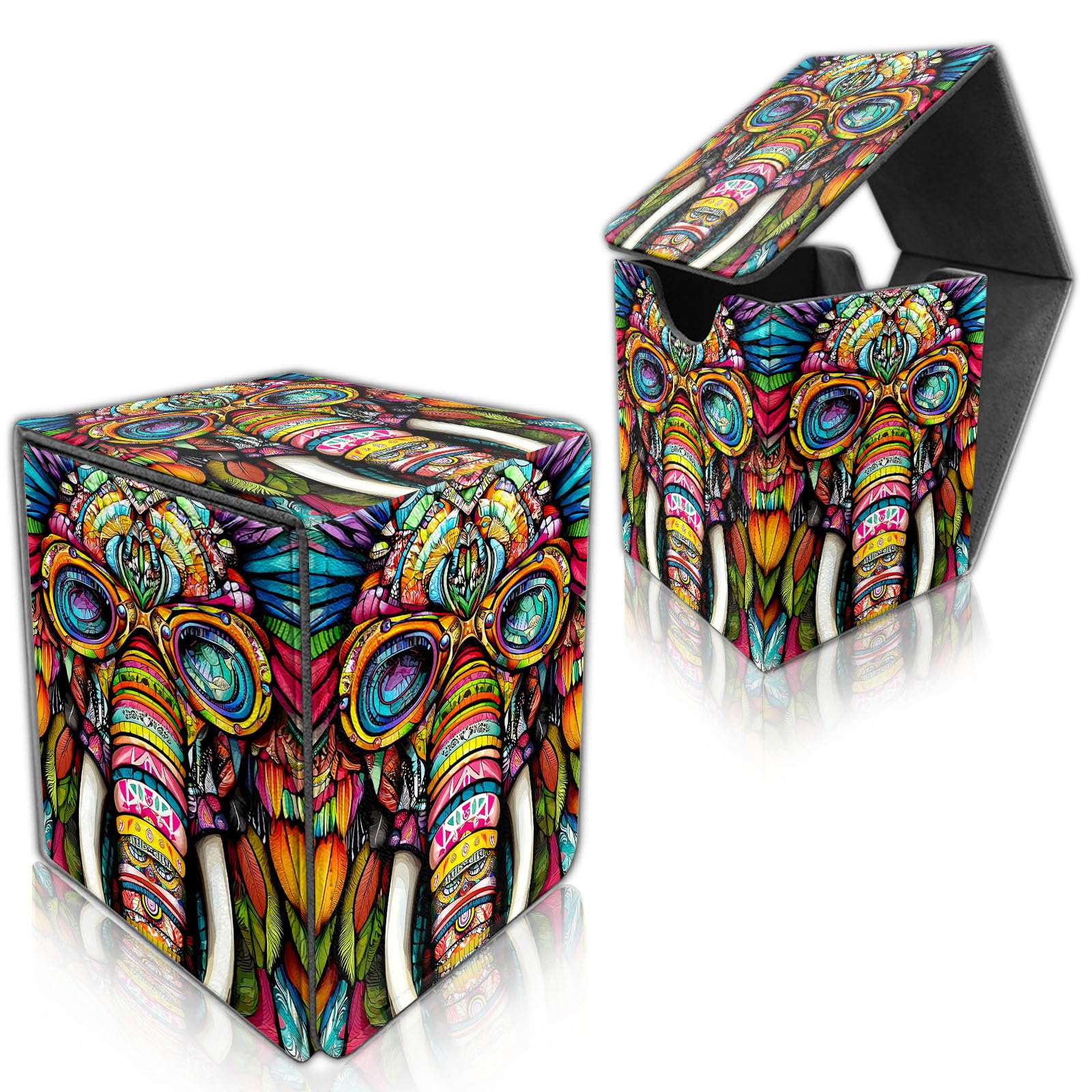 DISUOFEART for MTG Deck Box, Trading Card Storage Case Holds 100+ Sleeved Cards, Elephant Wearing Glasses Magnetic Closure Durable Deck Holder for Magic The Gathering, TCG & Commander