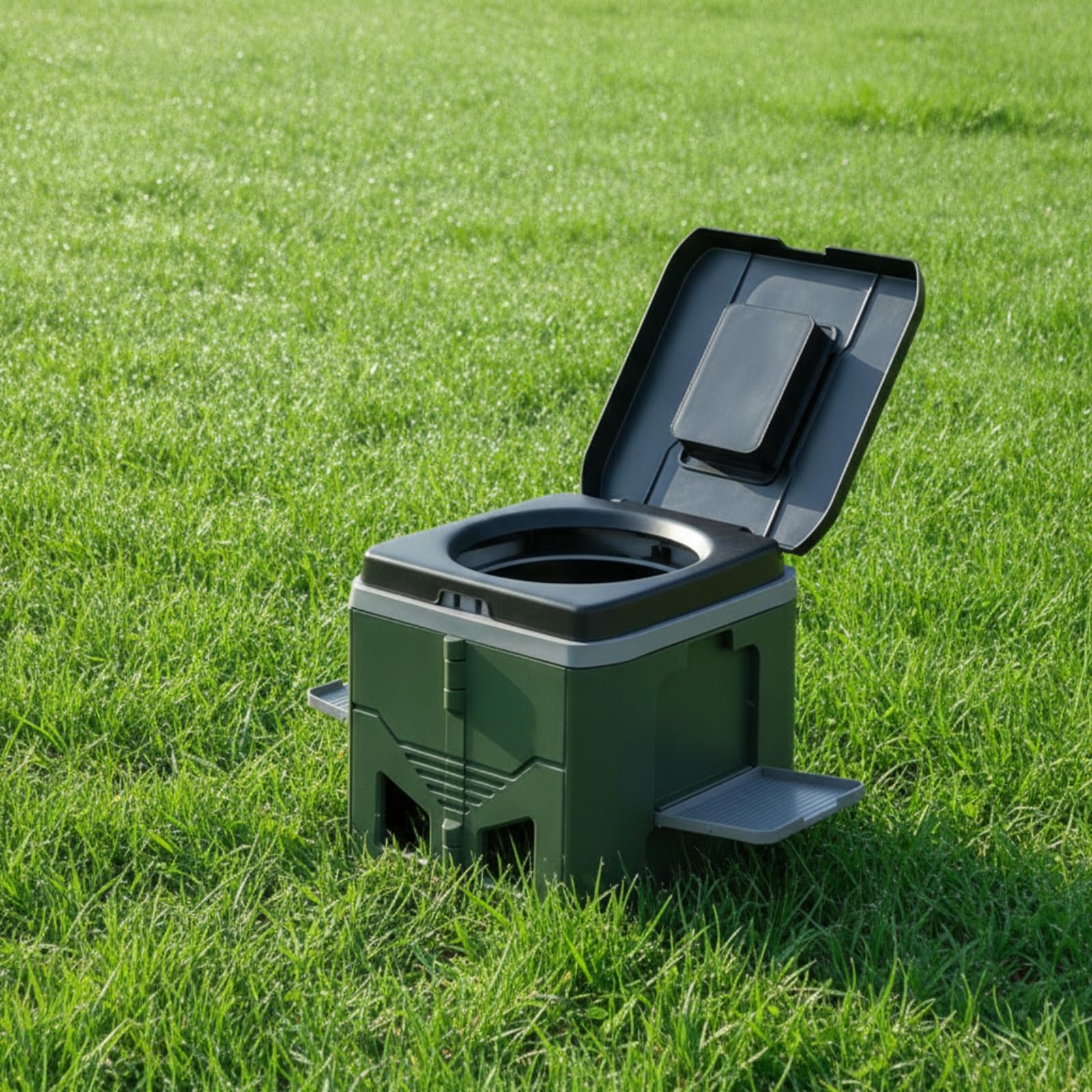 Milageto Inodoro Portátil con Bandejas Larales Estable Inodoro Plegable con Tapa Resisn Baño Portátil Tapa para Camping, Emergencias, Negro Gris