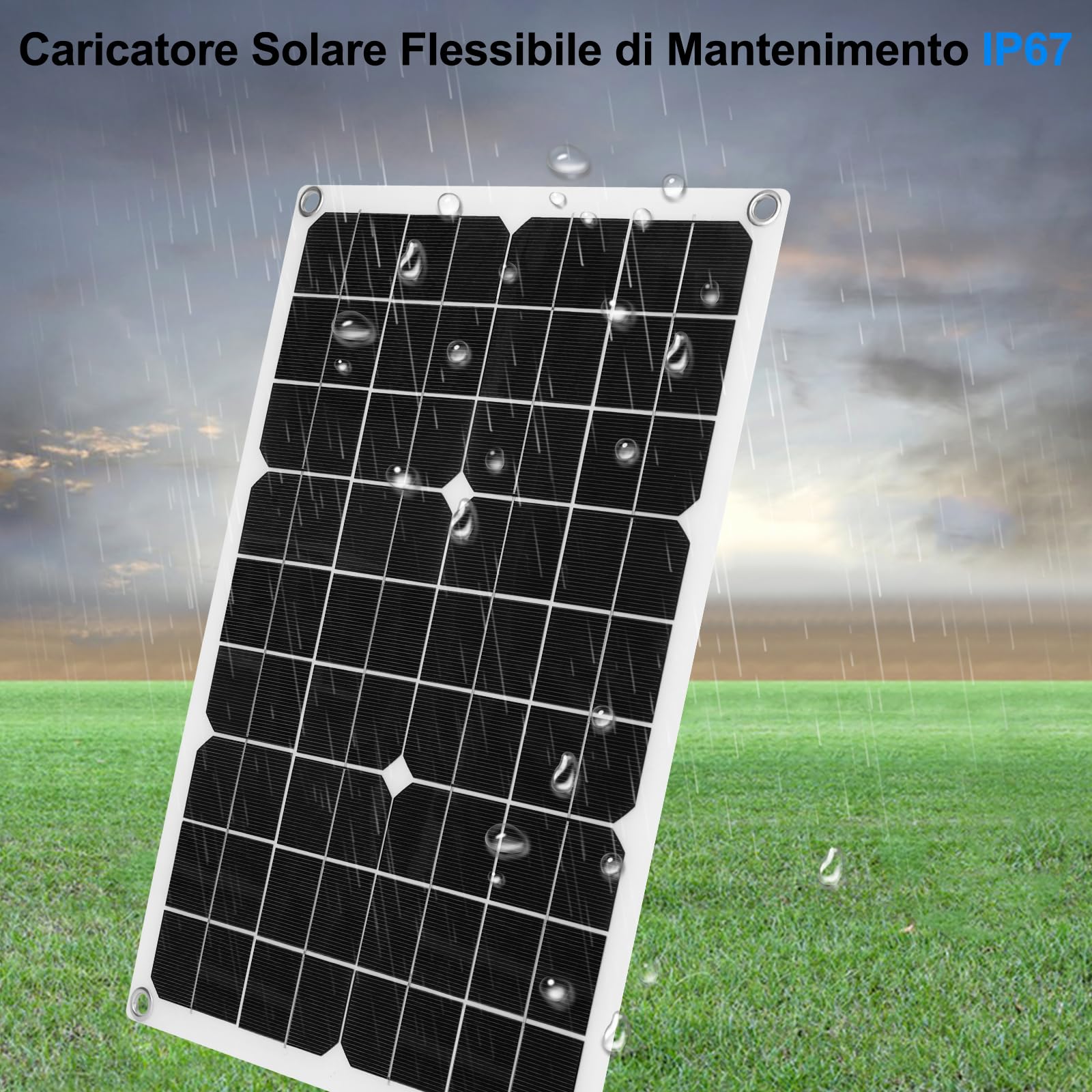 18W Pannello Solare Caricatore di Mantenimento 2-Port USB, Carica Batteria per Auto, Alimentazione di Emergenza a Pannello Solari Portatile con Adattatore a Coccodrillo per Camion, Moto