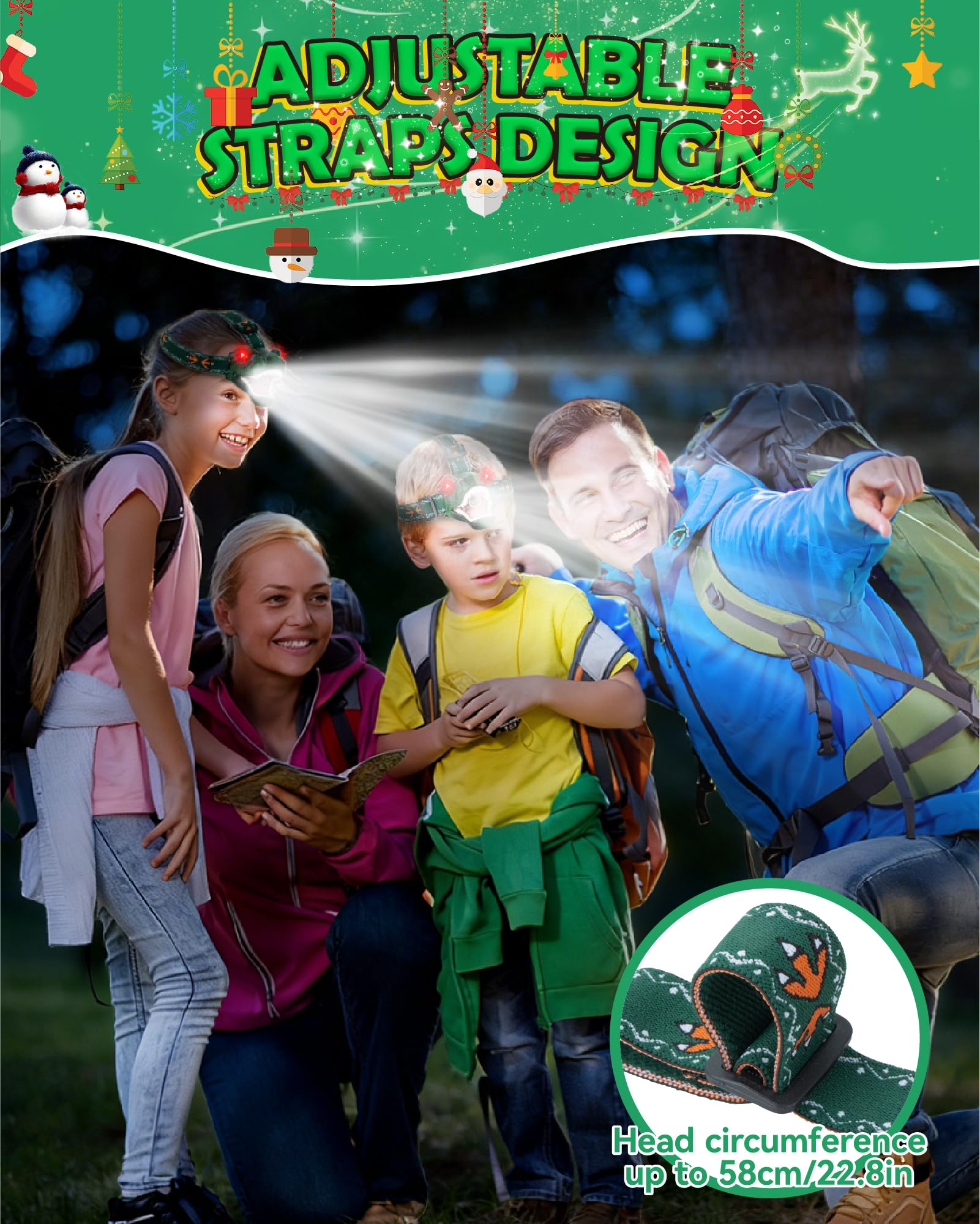 Linterna con forma de cabeza de dinosaurio, linterna frontal portátil para niños, apta para edades de 3, 4, 5, 6, 7, 8+ años, cumpleaños de niños y niñas
