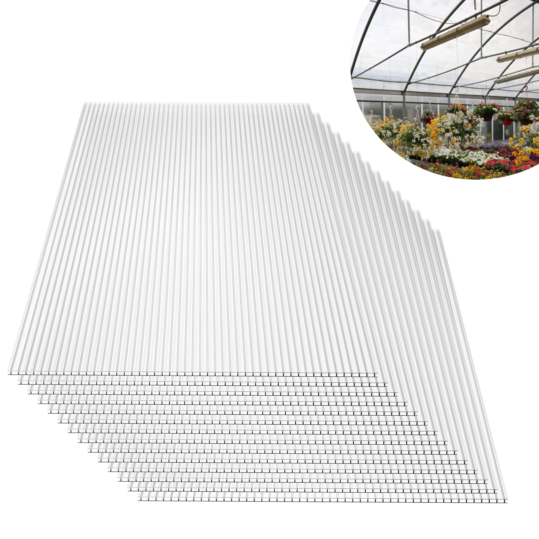Froadp 4mm Strato del Policarbonato della Doppia Parete, 1210x605mm Spessore Set di Piastre a Nido d'ape, 14pcs Trasparente Pannello UV Resistente e Intemperie della Serra per Serra del giardino
