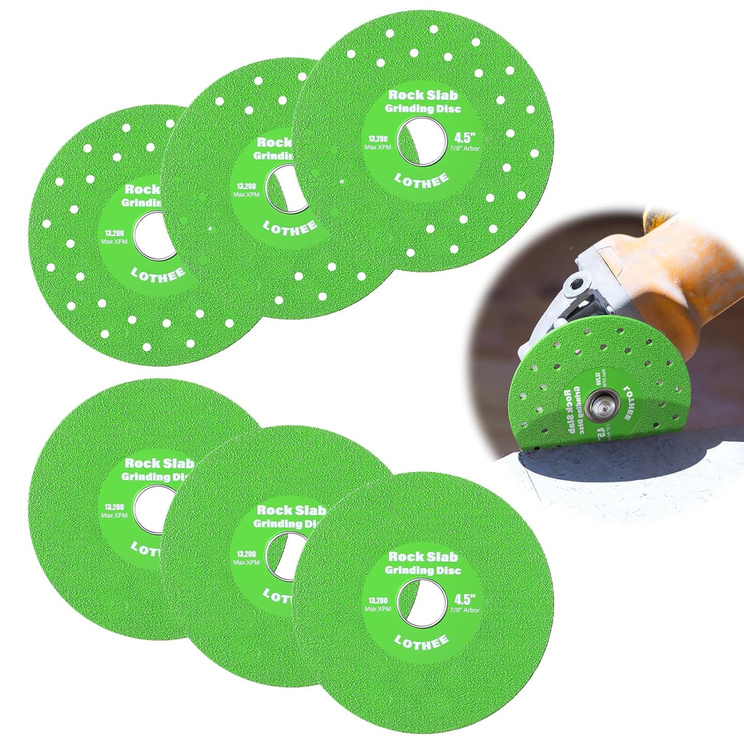 Lothee 6 Pcs 4.5 Inch Diamond Rock Slab Grinding Disc Glass Cutting Disc for Angle Grinder for Cutting and Grinding of Ceramics, Tile, Marble Edge Trimming, Compatible with Angle, Bench, Die Grinder