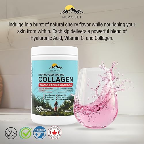 Miniatura 6 de Colágeno marino hidrolizado con ácido hialurónico y vitamina C  12.35 oz70 cucharadas de NevaSet, con delicioso sabor a cereza natural. Apoya