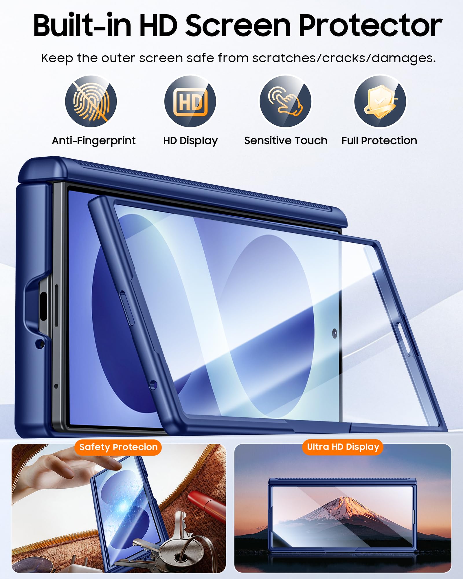 Vizvera Custodia a portafoglio per Samsung Galaxy Z Fold 8 Ultra con copertura per fotocamera scorrevole e pellicola protettiva, blocco RFID, porta carte antiurto, cerniera protettiva per Galaxy Z