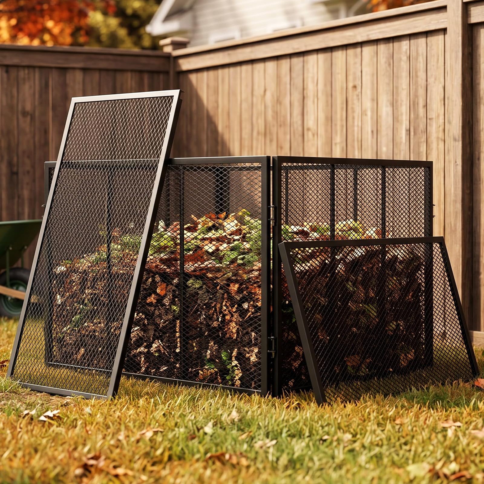 SUNYRISY Large Metal Compost Bin Outdoor with Lid, 166 Gallon Black