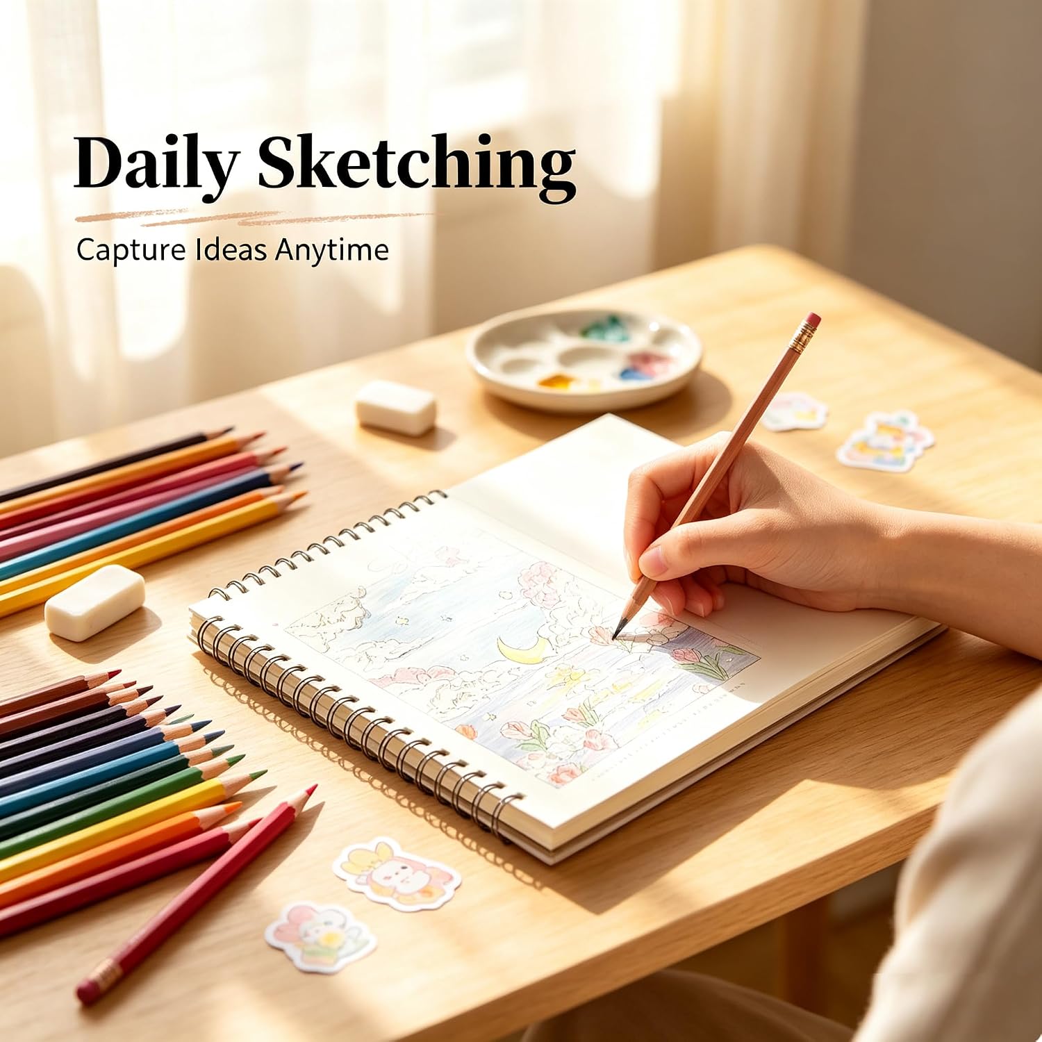 EOREA Pink Cover Sketchbook 8x11.5 Spiral Drawing Notebook