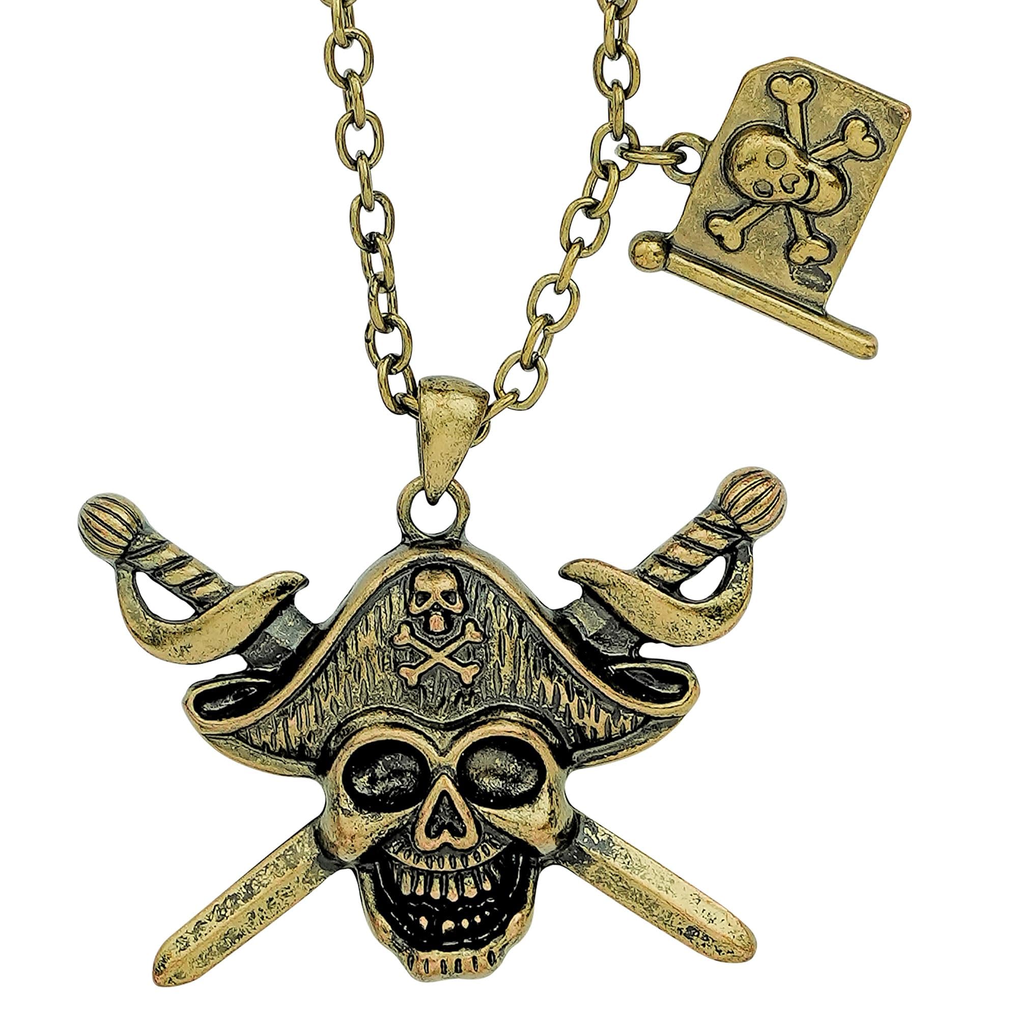 Pirate Captain Skull & Cross Swords Necklace Women's Fancy Dress
