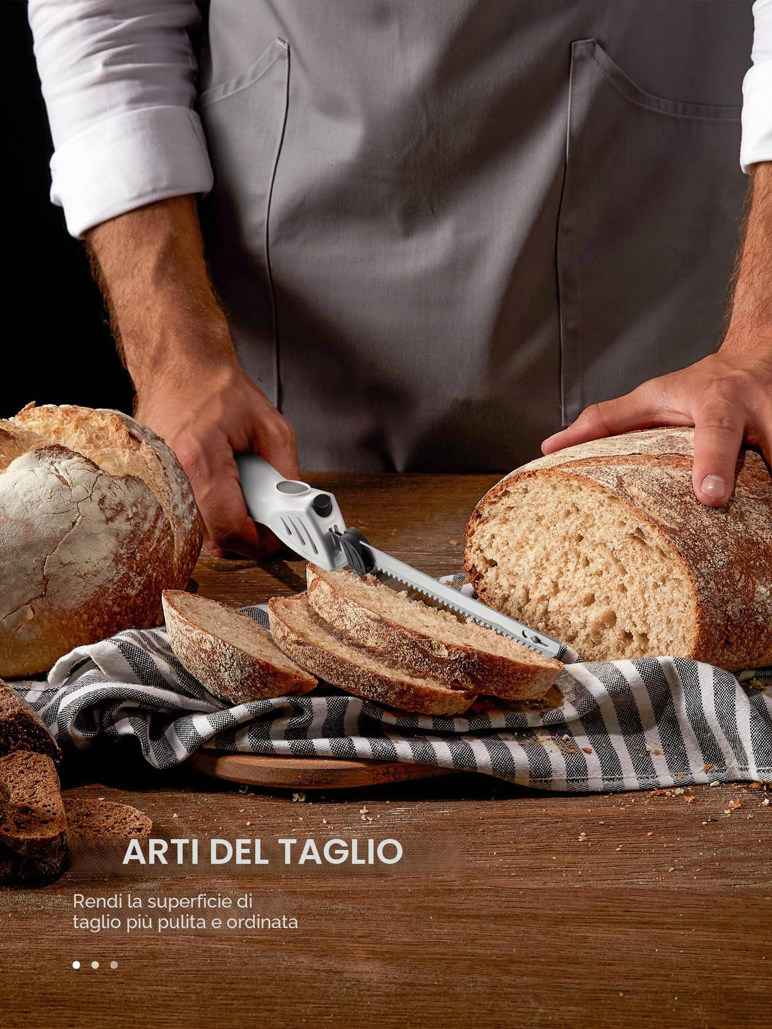 Reemix Coltello Elettrico, 15cm Coppie di lame di coltello in acciaio inossidabile con denti fini e grossolani, Coltello Affetta Carne, Pane e Pesce Congelato, Potenza 100W (bianco latte)