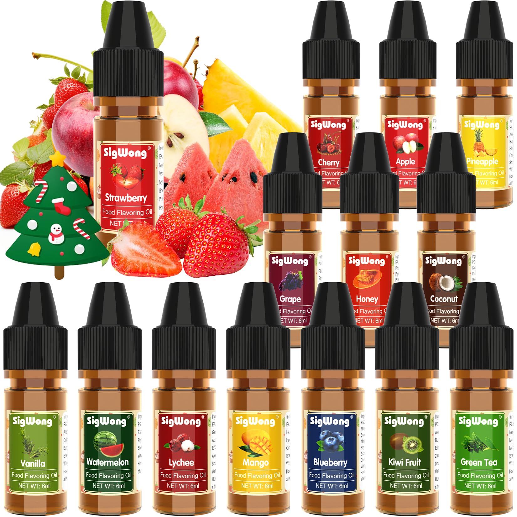 Food Flavoring Oil - 14 Flavors of Pure Natural Liquid Lip Gloss Flavoring Oil, Concentrated Candy Flavors for Baking & Cooking, Lip Balm, Drinks, Soap and Slime Making, Water & Oil Soluble - 0.25 Fl Oz (6ml) Bottles