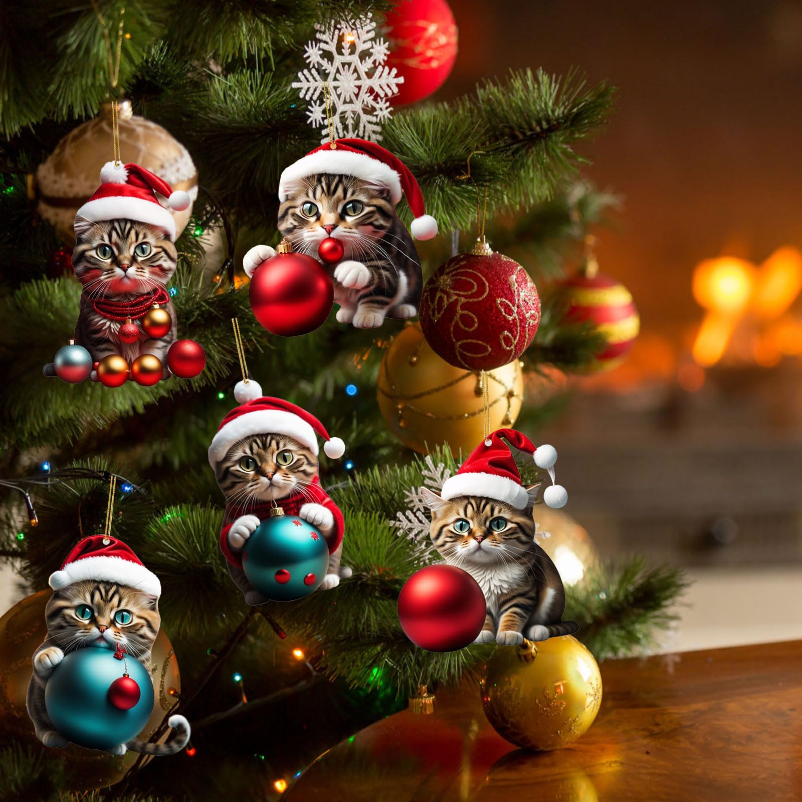 Lot De 10 Pendents Chat En Acrylique Pour Sapin De Noël - Décorations 2D Drôles Et Colorées - Cadeau Amoureux Des Chats