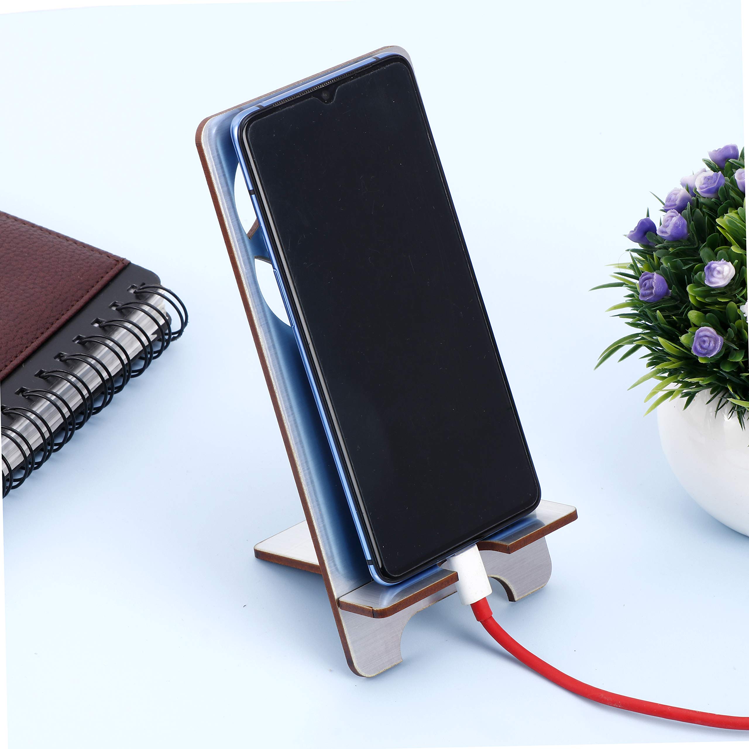 DULI MDF Wooden Lasercut Portable Mobile Stand & Holder (Lotus Silver) - Image 3 thumbnail