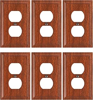 TREEWELL 6-Pack Duplex Outlet Cover, Natural Bamboo Fiber Switch Plates and Outlet Covers, Wood Grain Decorative Wall Plates for Electrical Outlets, 1 Gang Receptacle Cover, Corrosion Resistant