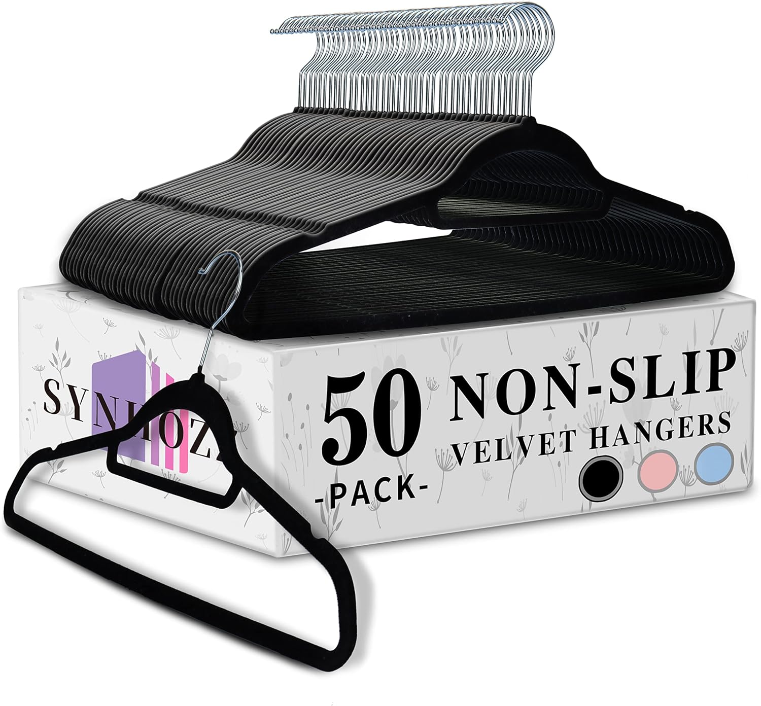 Premium Black Velvet Hangers 50 Pack Non-Slip Clothes Hangers Ultra Slim & Space Saving - Heavy Duty Velvet Suit Hangers with Tie Bar…
