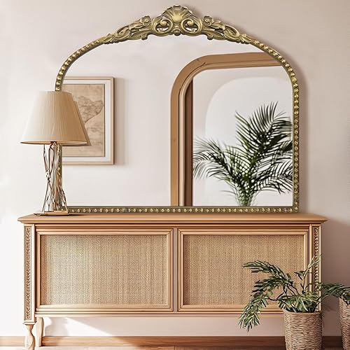 Miniatura 9 de G-LEAF Espejo arqueado, espejo barroco vintage de 40 x 31 pulgadas, espejo antiguo victoriano, espejo de granja con cepillo negro, marco de metal