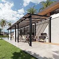 Vista 19 de Aoxun Pérgola de 8 x 5 pies para patio, cenador con techo inclinado, pérgola para parrilla grande montada en la pared, toldos resistentes