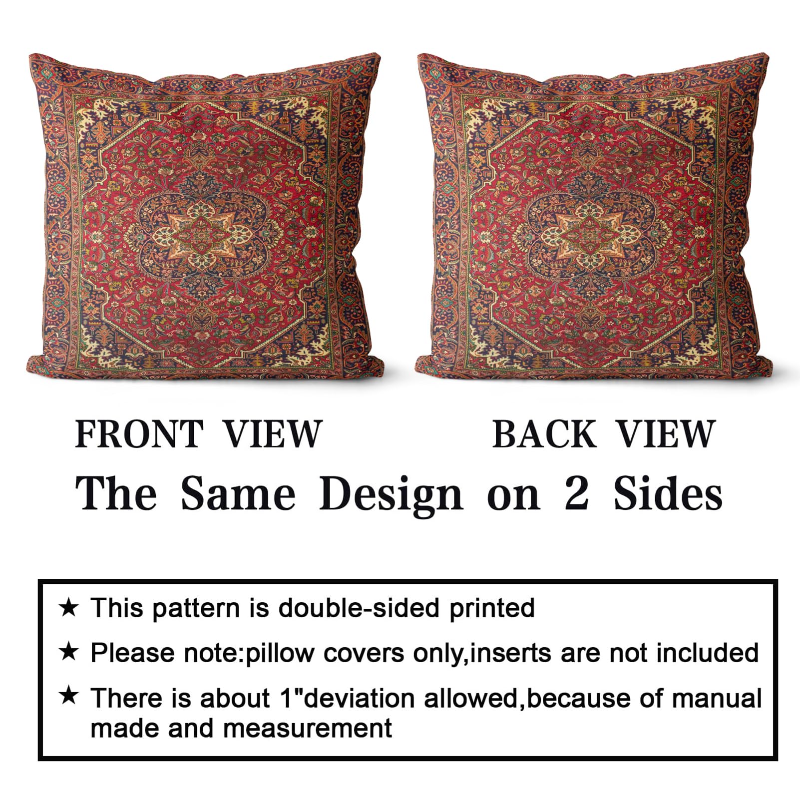 Snylcce Boho Throw Pillow Covers Set of 2 Maroon Antique & Vintage Design, Double-Sided Pattern - Image 2