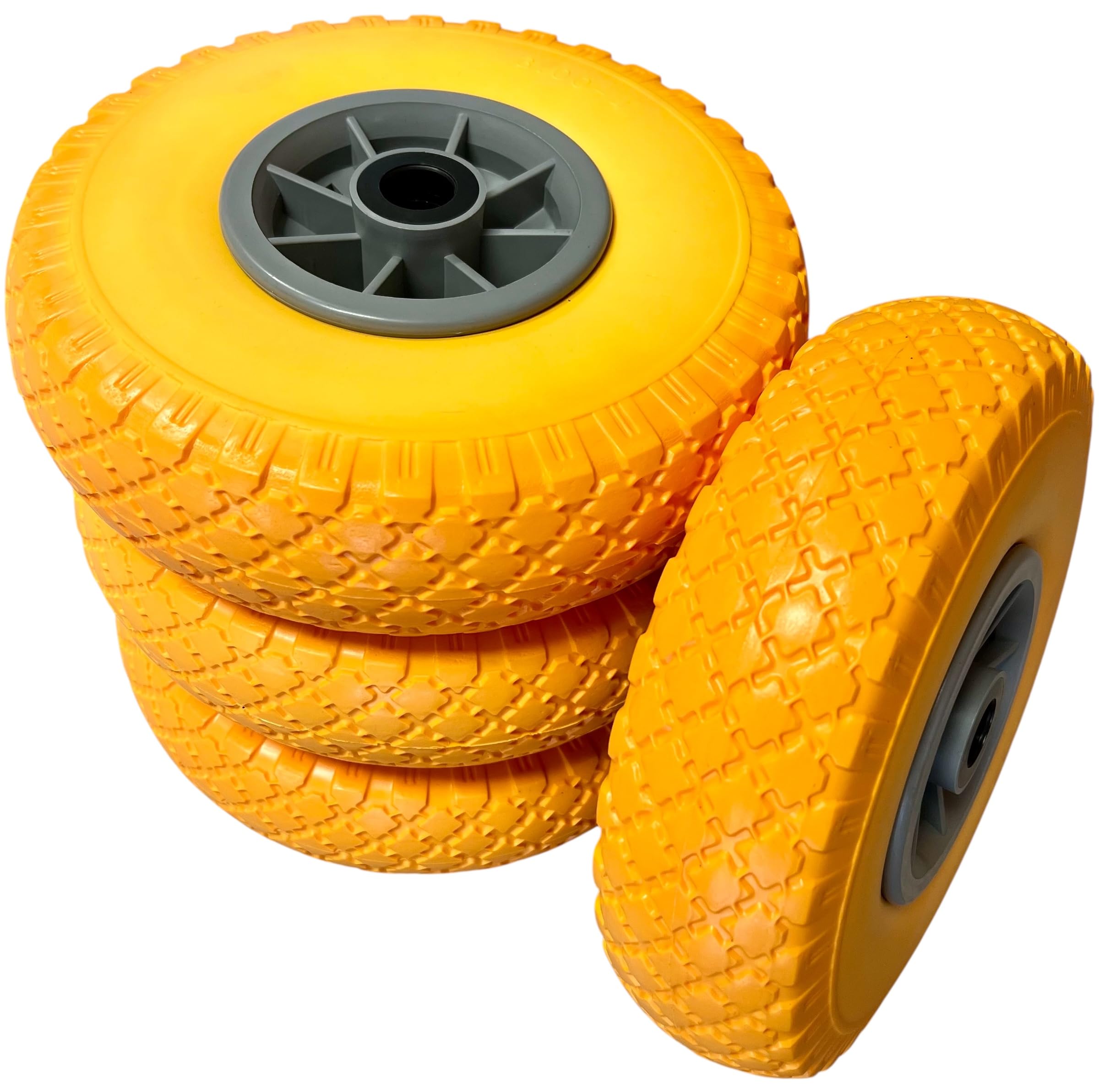 4x Sackkarrenrad Pannensicher VOLLGUMMIREIFEN Ø 260mm, Nabe Ø20×75mm, 3.00-4, für Sackkarren Bollerwagen, Rad Ersatzrad Reifen Räder für Sackkarre Bollerwagenrad Sackkarrenräder, Gelb/Grau, PU