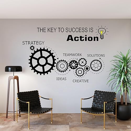 Miniatura 4 de Teamwork Gears - Calcomanía de vinilo para pared, decoración de espacio de oficina, calcomanías para interiores, mural The Key to Success is Action
