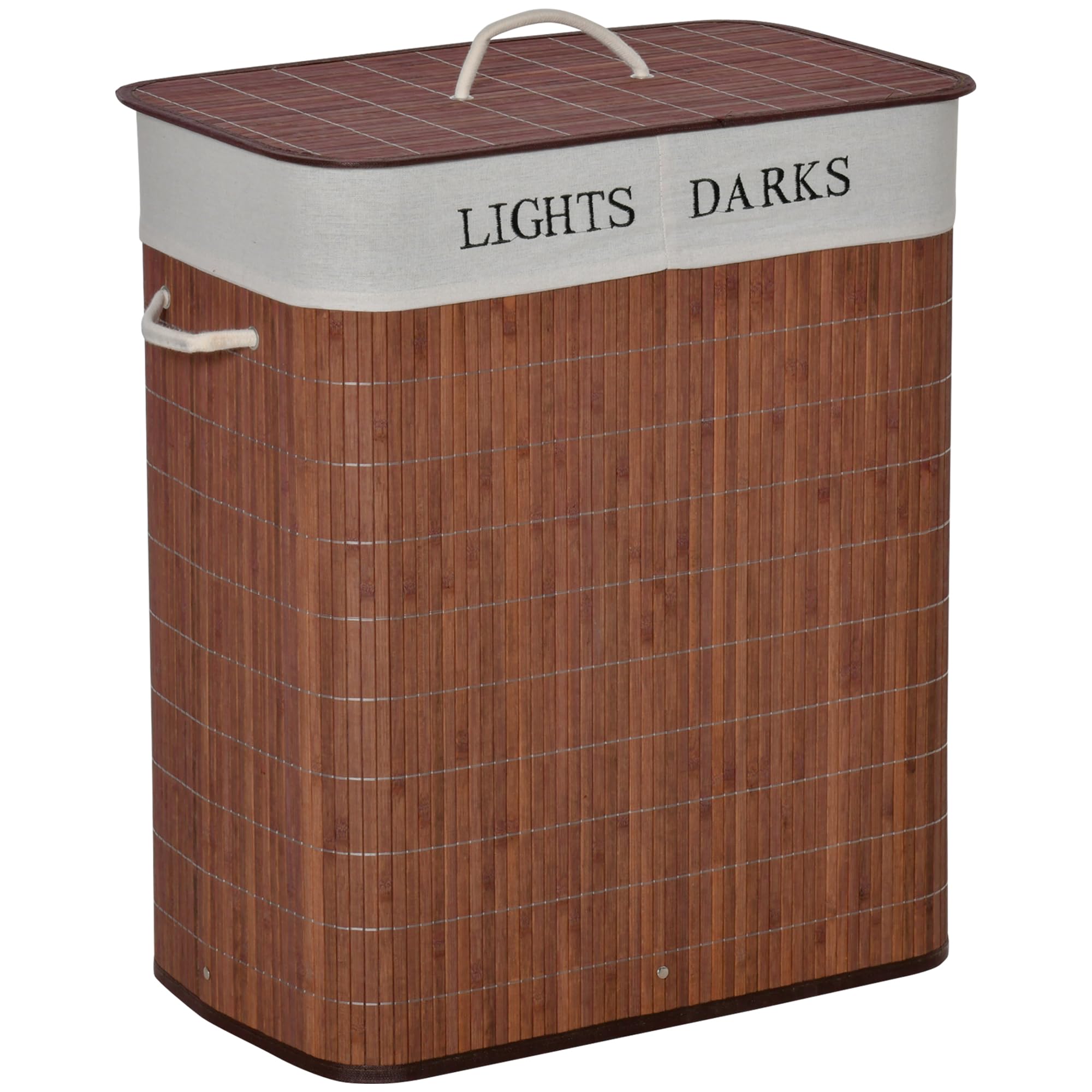 HOMCOM 100L Laundry Basket with Lid String Handles, 2 Section ...