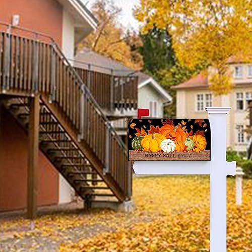 Miniatura 4 de Funda para buzón de calabaza de otoño de 21 x 18 pulgadas, fundas magnéticas impermeables para buzón de texto "Happy Fall Y'all", para decoración de