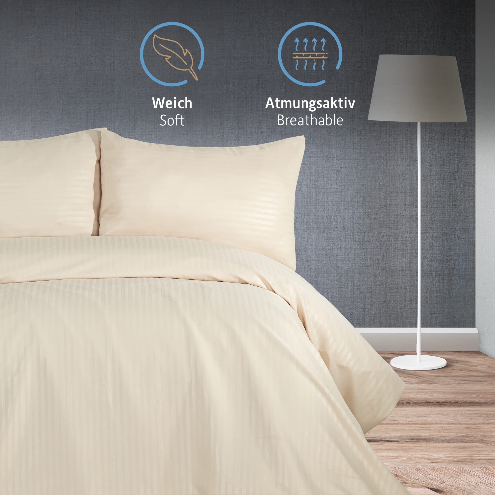 Komfortec Biancheria da letto deluxe, 135 x 200 cm, con federa, set di biancheria da letto 2 pezzi, in microfibra con cerniera, morbida e non necessita di stiratura, beige