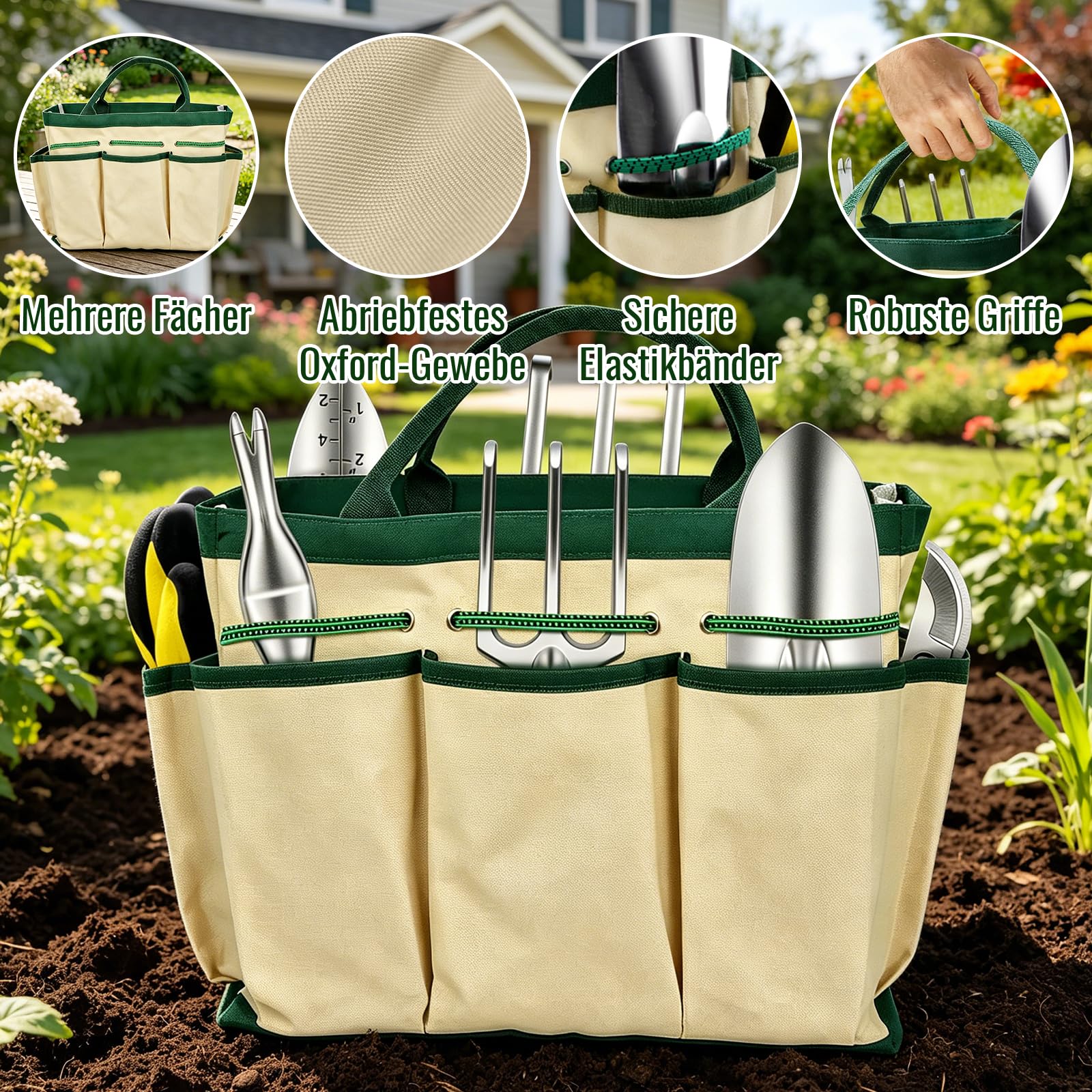 Gartengeräte Set 8 in 1 mit Aufbewahrungstasche, Gartenwerkzeug