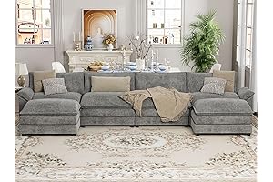 YESHOMY Sectional Modular Sofa U Shaped in Grey: Upholstered for Living Room Relaxation