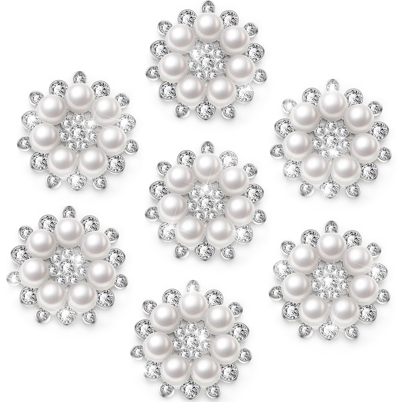 Hicarer 60 Pcs Pearl Rhinestone Flower Buttons Craft Rhinestone Embellishments Flatback Button Round Crystal for Jewelry Making Wedding Party Home