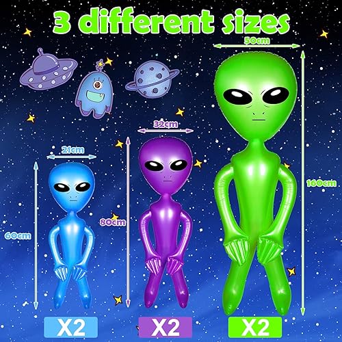 Miniatura 2 de Seematn 6 globos inflables de alienígena gigantes para decoración de fiesta de cumpleaños de alienígenas, juguete gigante para piscina de verano,