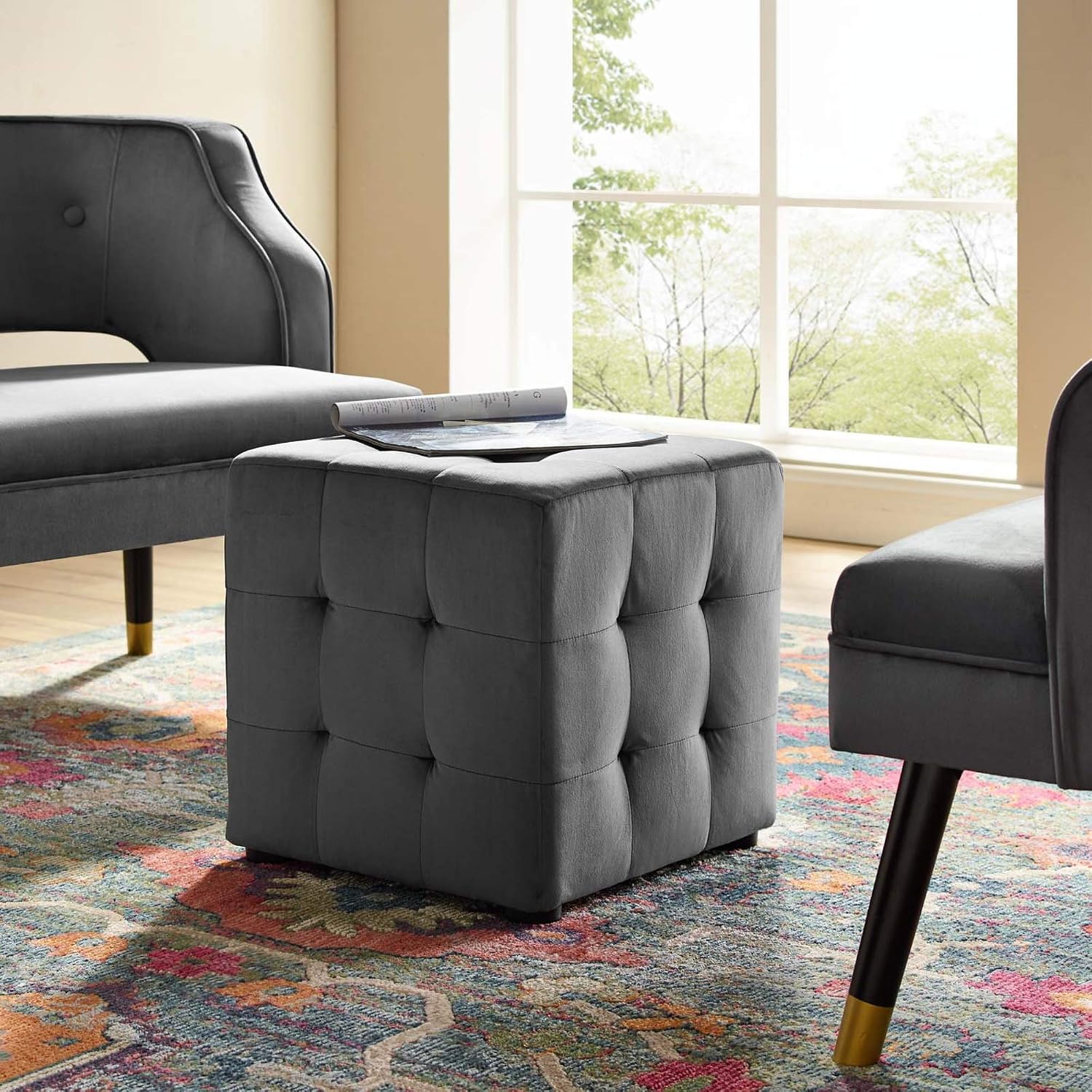 Ergode Contour Performance Velvet Ottoman - Elegant, Durable, Plush, Fully Assembled