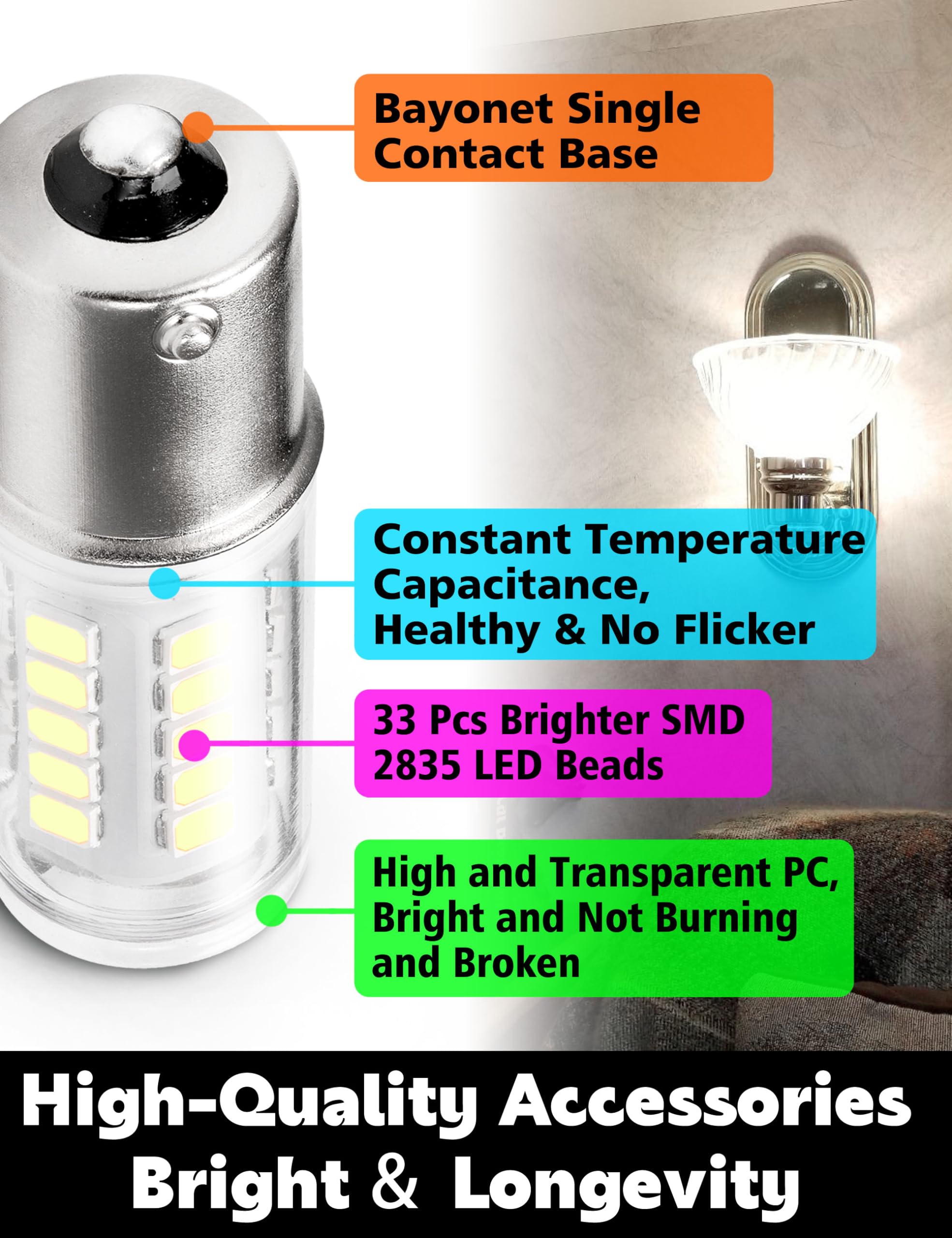 12 Volt BA15S Led Bulbs,1156 1141 6000k Daylight White Bayonet Single Contact Baseac1024v Dc1030volt Low Voltage Ba15s Bulb For Landscape Rv Camper Interior Marine Boat Trailer Lights5pack - View #7