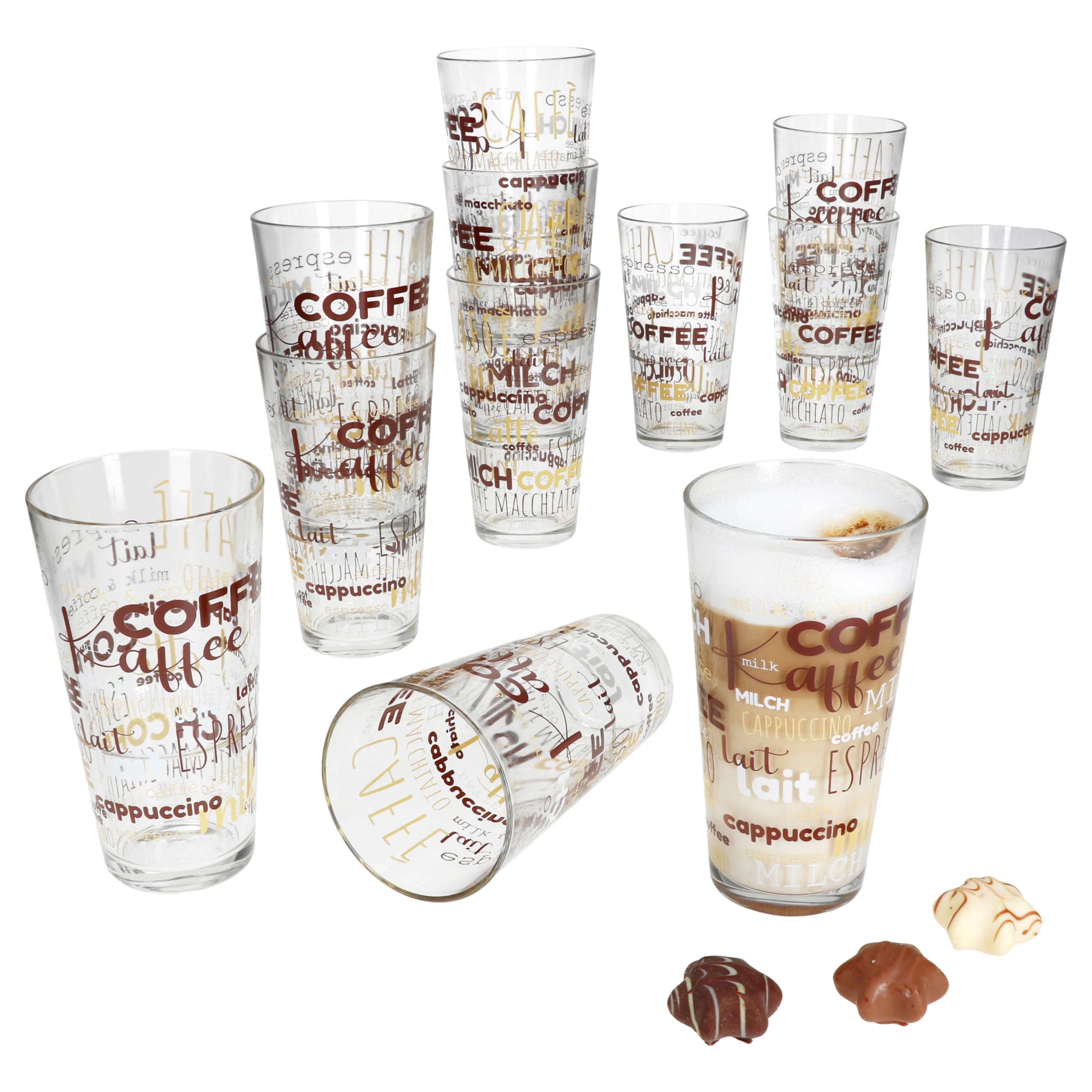 MamboCat 6er Set Candy Latte Macchiato Gläser mit Schrift-Dekor I 380 ml I stapelbare Kaffee-Gläser für EIS-Kaffee, Cafe au Lait, Frappé & Co. Küche, Haushalt & Wohnen