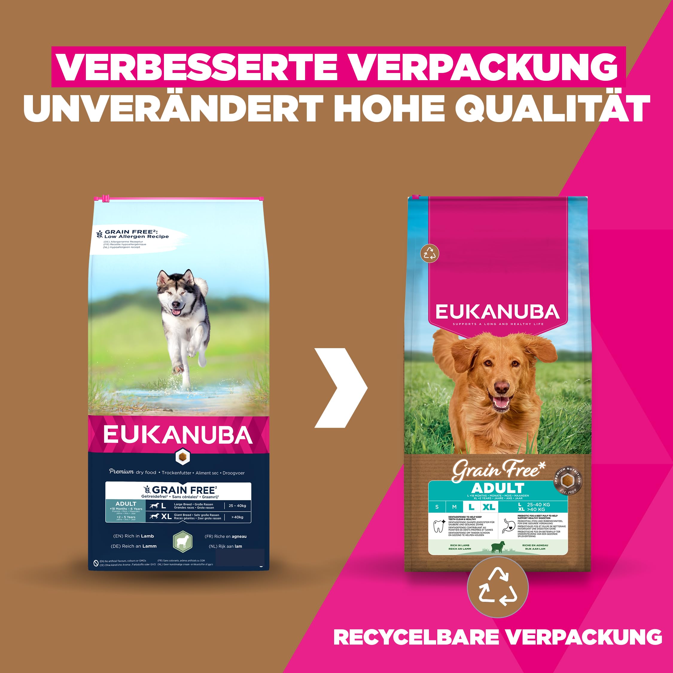 Eukanuba Hundefutter getreidefrei mit Lamm für große Rassen, Premium Trockenfutter ohne Getreide für ausgewachsene Hunde, 12 kg