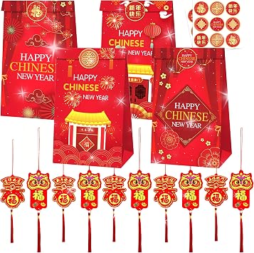 BACH AND BOUJEE 22Pcs Chinese New Year Gift Bags Lunar New Year Eve Party Favors Gifts 2026 Chinese New Years Gooodie Bags 2026 Spring Festival Good Luck Ornaments Decor Party Supplies