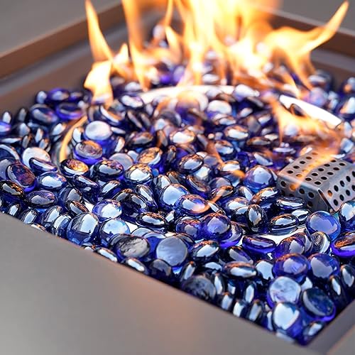 Miniatura 3 de Cuentas de vidrio de fuego de 10 libras, gotas de vidrio redondas reflectantes de 12 pulgada para chimenea, hoguera y paisajismo, azul cobalto real