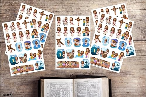 Miniatura 2 de McEtt Hojas de calcomanías de Jesús, lindas calcomanías de historia bíblica de Jesús para niños, adolescentes y estudiantes, paquete de 5 hojas (100