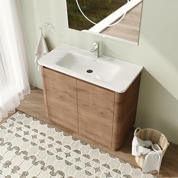 40 Inch Freestanding Vanity, 40" Bathroom Vanity with Sink, Single Sink Floor Stand Vanity Combo, Modern Brown Bathroom Vanity Set with 2 Soft Close Door and Adjustable Shelf