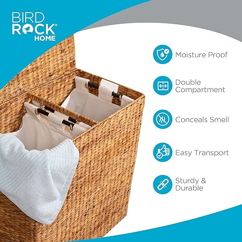 Miniatura 8 de Cesta para la ropa de BirdRock Home de jacinto de agua con interior dividido y forros de algodón extraíbles