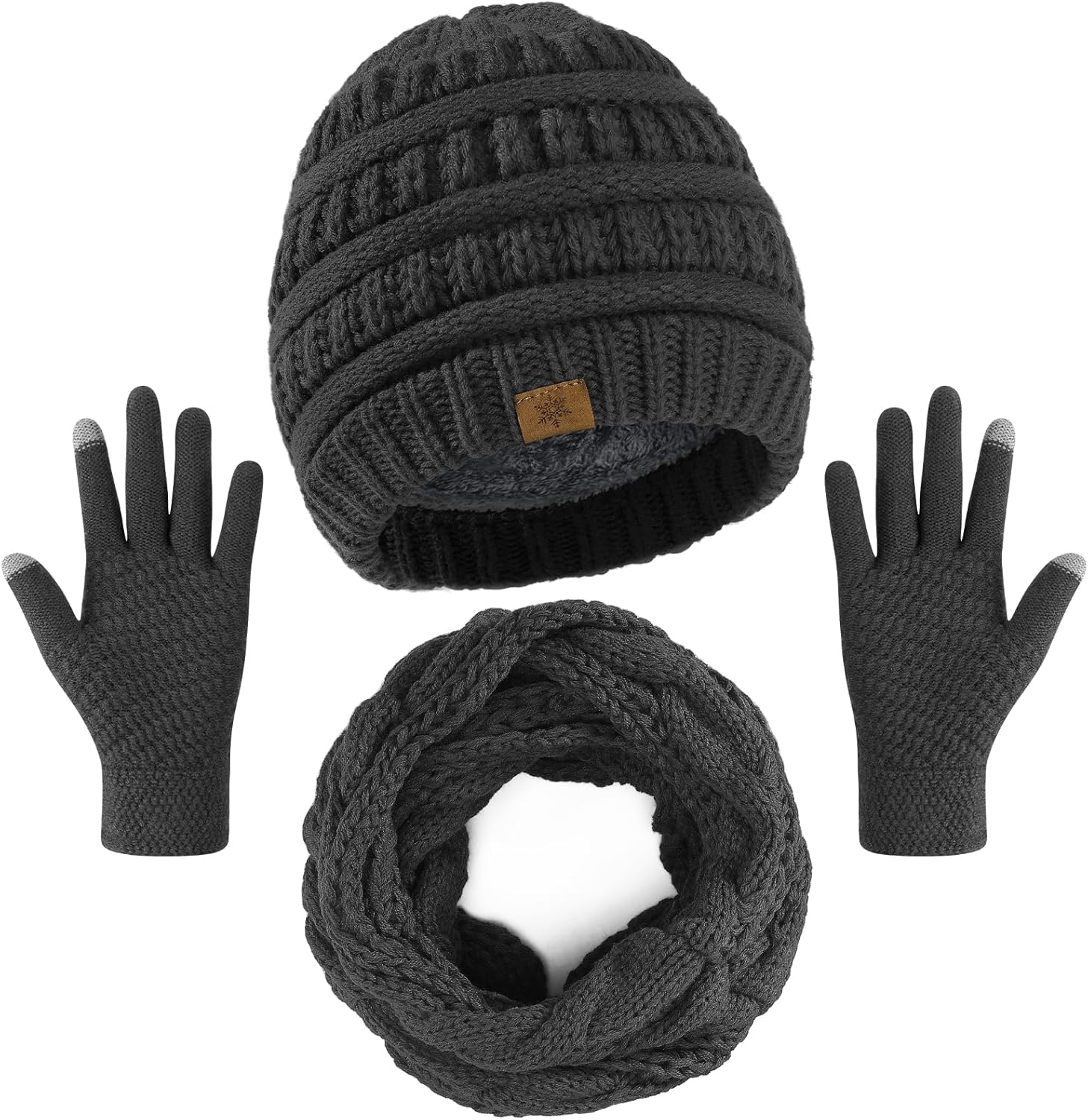 Winter Women’s Beanie, Scarf & Gloves Set – Fleece Lined & Touchscreen