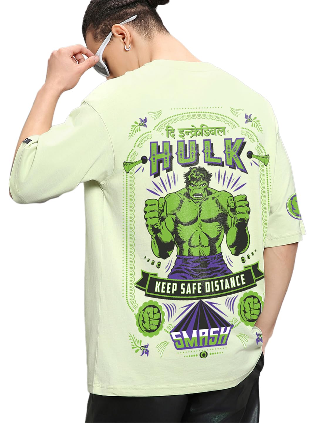 bewakoof Official Marvel Merchandise Hulk Men's Graphic Print Oversized Fit Half Sleeve Round Neck Cotton T-Shirt-picture-34