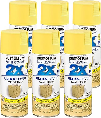 Miniatura 1 de Rust-Oleum Painter's Touch 2X Ultra Cover 249065-6PK - Pintura en aerosol, 12 oz, amarillo satinado (Satin Strawflower), paquete de 6 unidades