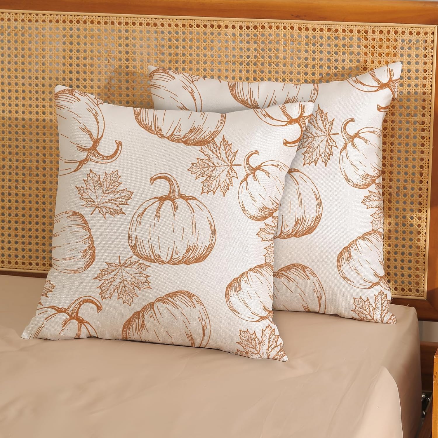 AGAYNA Fall Pillow Covers 24x24 Burnt Orange Pumpkin Decor Throw Pillows Case for Couch Maple Leaves Autumn Harvest Indoor Outdoor Decorative Cushion Cases for Sofa Bed Decorations Set of 2