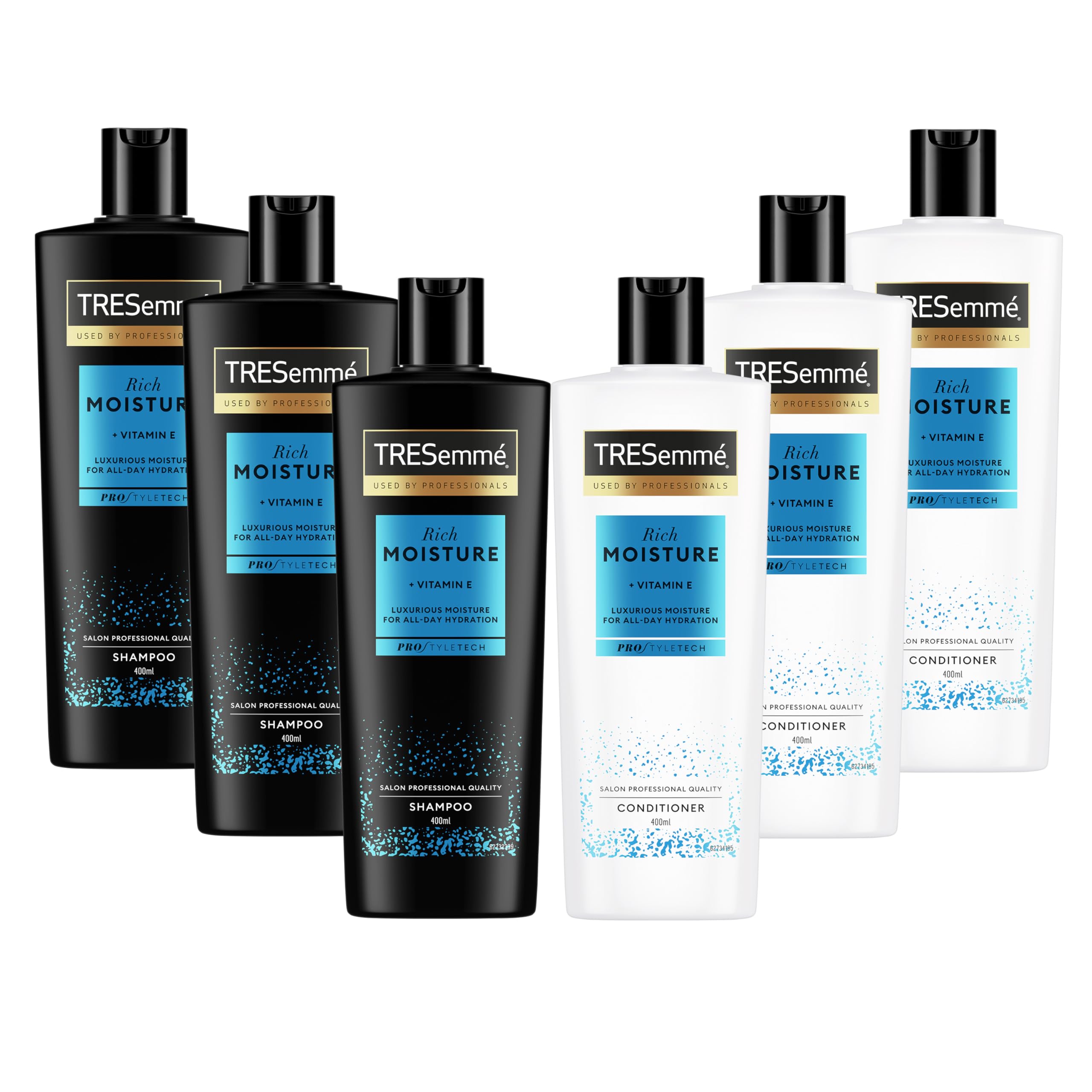 TRESemmé Rich Moisture Shampooing et Après-shampooing, pour cheveux secs et abîmés 3x 400 ml + 3x 400 ml