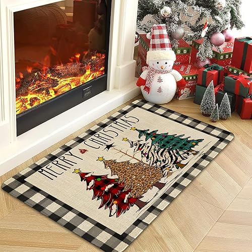 Miniatura 5 de Ideasonna Tapete de puerta de Navidad para interiores y exteriores, tapete rojo de Navidad para puerta delantera, tapete de invierno y Navidad,