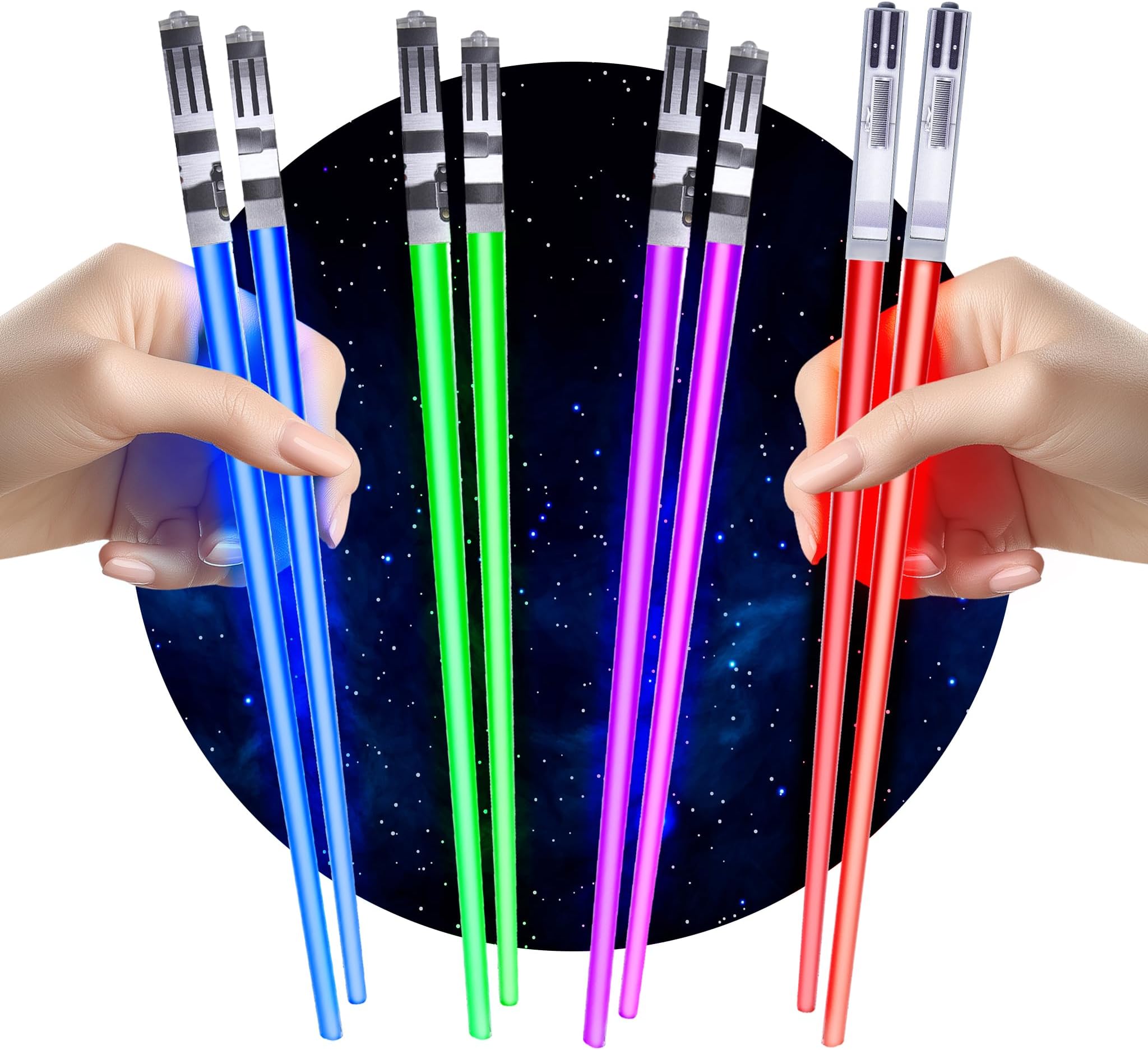 LightSaber Chopsticks Light Up Saber Led (4 Pairs, Red Blue Green Purple)