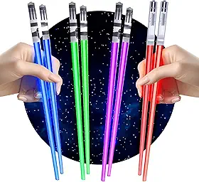 Hashis de sabre de luz com luz LED (4 pares, vermelho, azul, verde, roxo)
