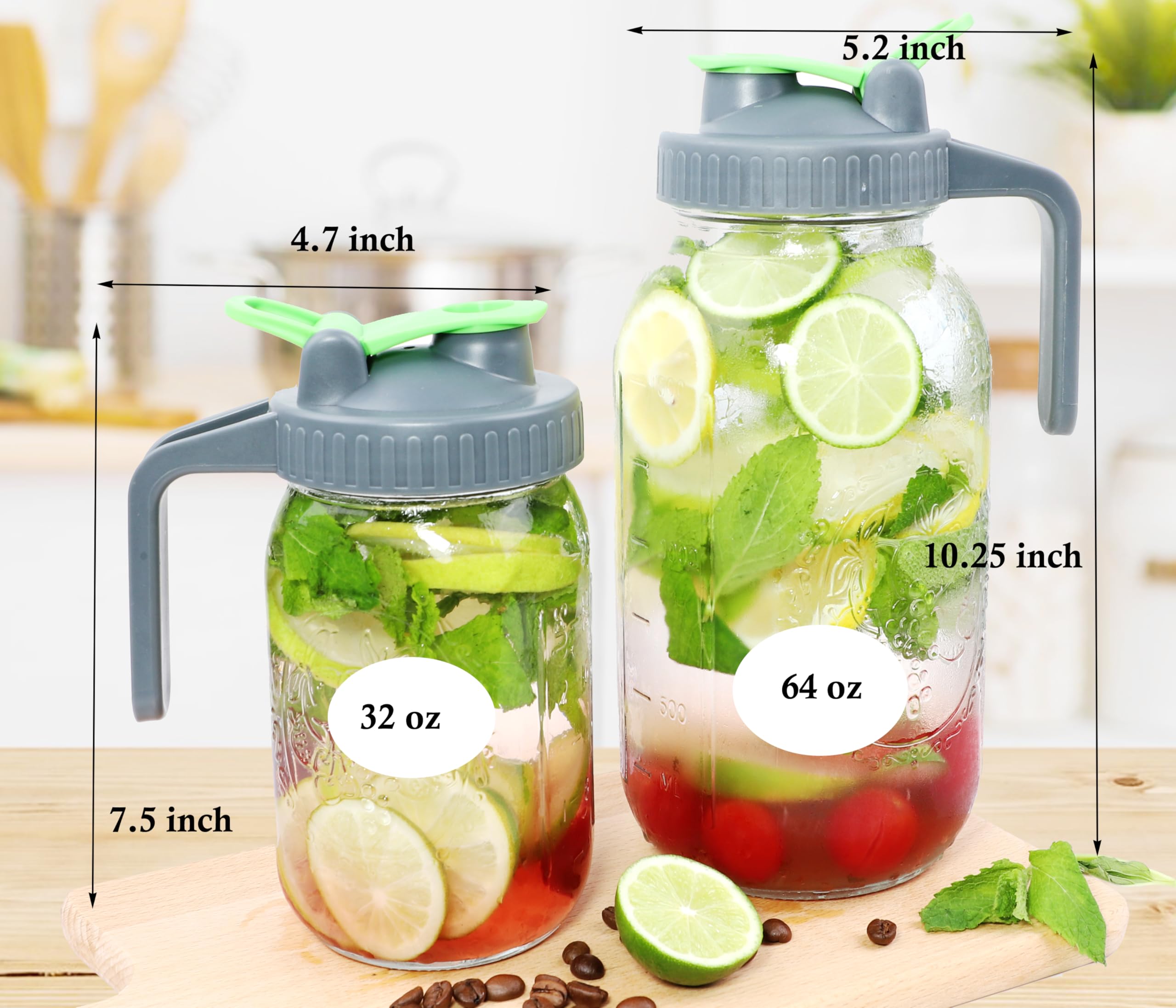 Pichet Boissons Thé Glacé Jus Pichet à Lait Maternel VA1KENE 950ml - Verre Sans BPA - Couvercle Hermétique - Verseur Pratique - Vert Récipient Stockage Lait