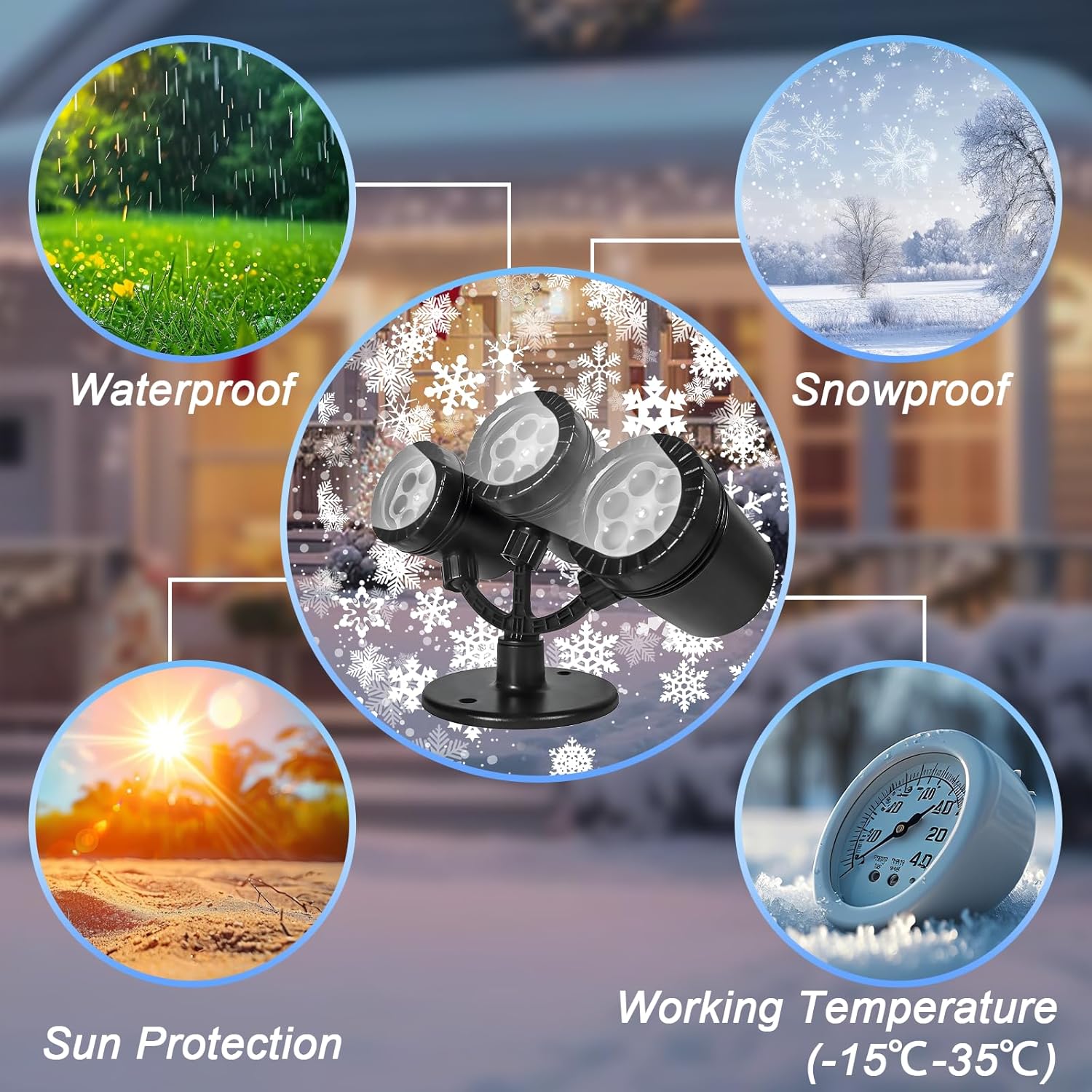 Snowflake Christmas Projector Lights Outdoor, Timer Triple Head Snowflake Projector Light, Waterproof LED Rotating Snowfall Projection Light for Holiday Party Outdoor Christmas Decoration