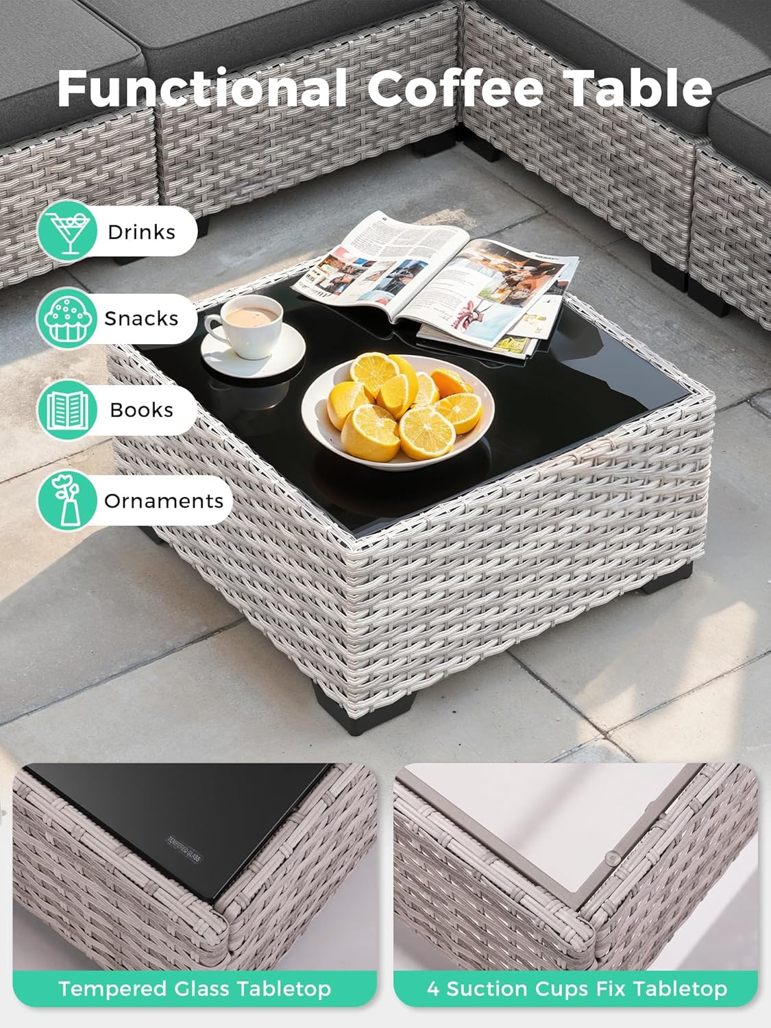 12 Piece Outdoor Wicker Rattan Sectional Sofa Set, 10-Seats Patio Furniture Conversation Set with 4" Thickened Cushions & Coffee Table, All-Weather PE Rattan for Garden, Backyard, Porch, Black