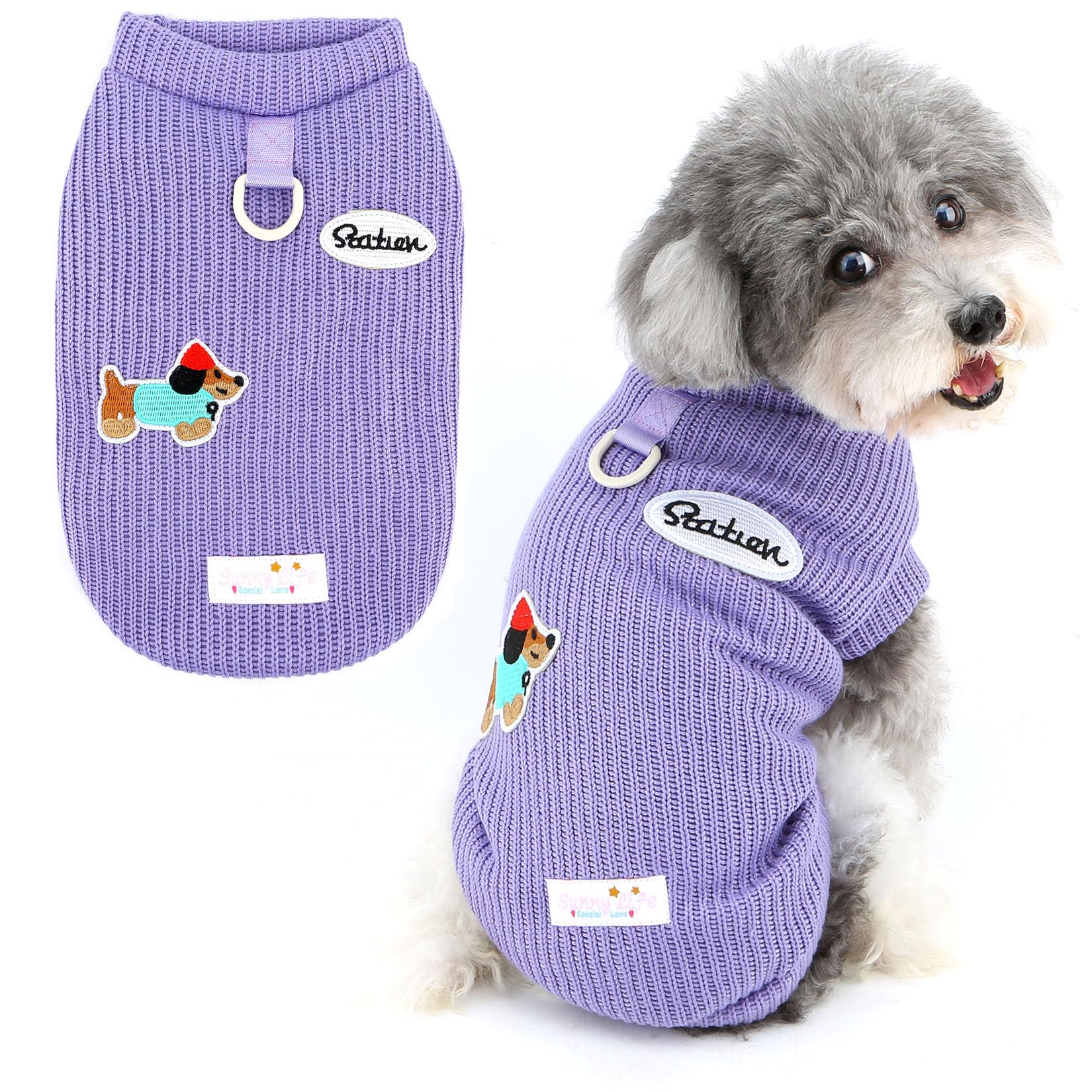 XHYRHTS Pull tricoté pour Petit Chien - Pull Extensible pour Animal Domestique - avec Anneau en D et Motif Chien - Chaud et Solide - pour l'hiver et l'automne - Vêtements pour Chihuahua,
